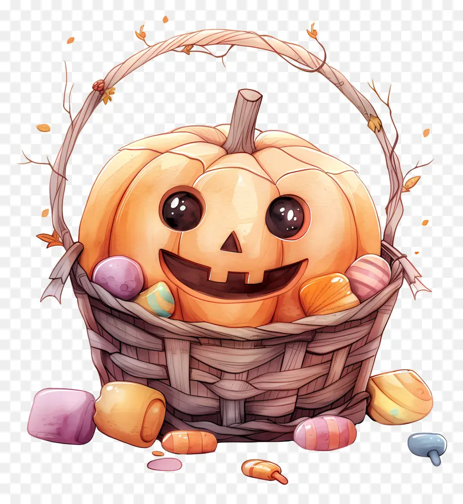 Panier D'halloween，Citrouille Avec Des Bonbons PNG