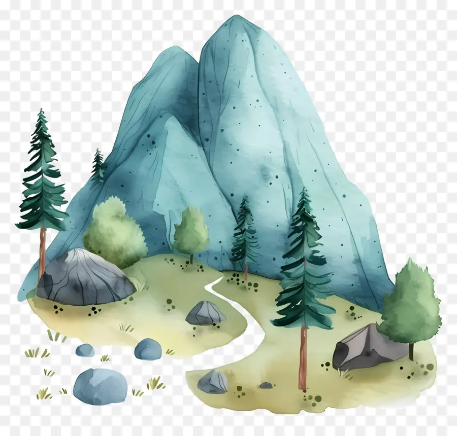 Montagne Aquarelle，Montagne Avec Des Pins PNG