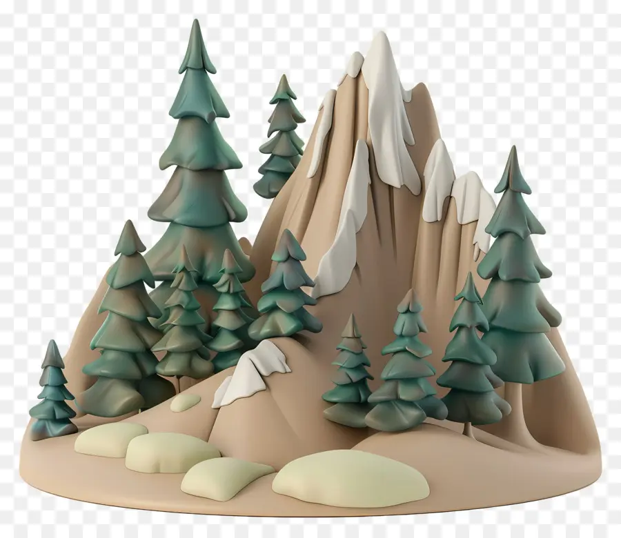 Montagne De Dessin Animé，Montagne De Dessin Animé Avec Des Arbres PNG