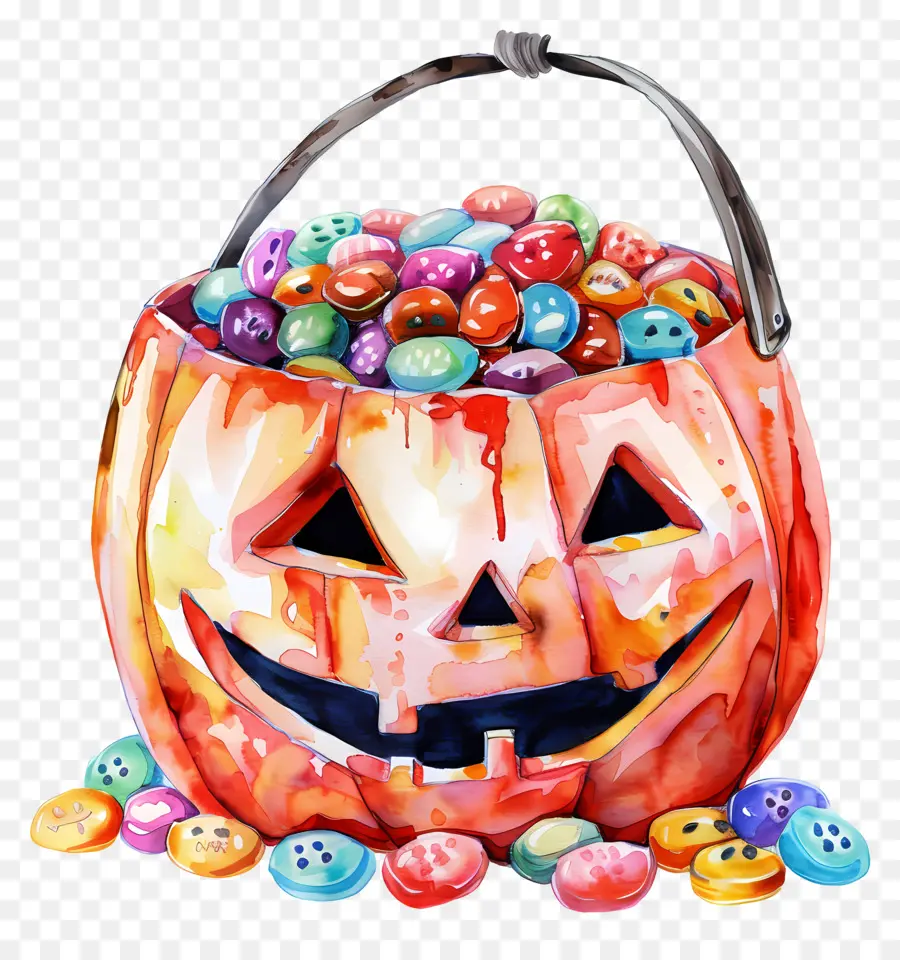 Panier D'halloween，Citrouille D'halloween Avec Des Bonbons PNG