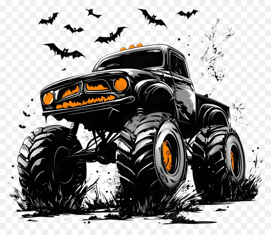 Camion Monstre D'halloween，Camion Monstre Orange PNG