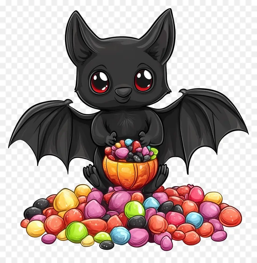 Chauves Souris D'halloween，Chauve Souris Avec Des Bonbons PNG