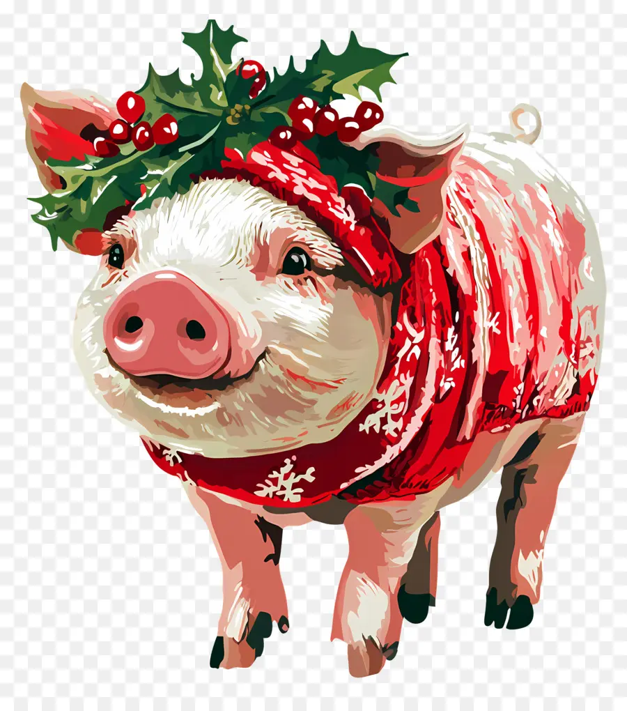 Cochon De Noël，Cochon Avec Chapeau De Père Noël PNG