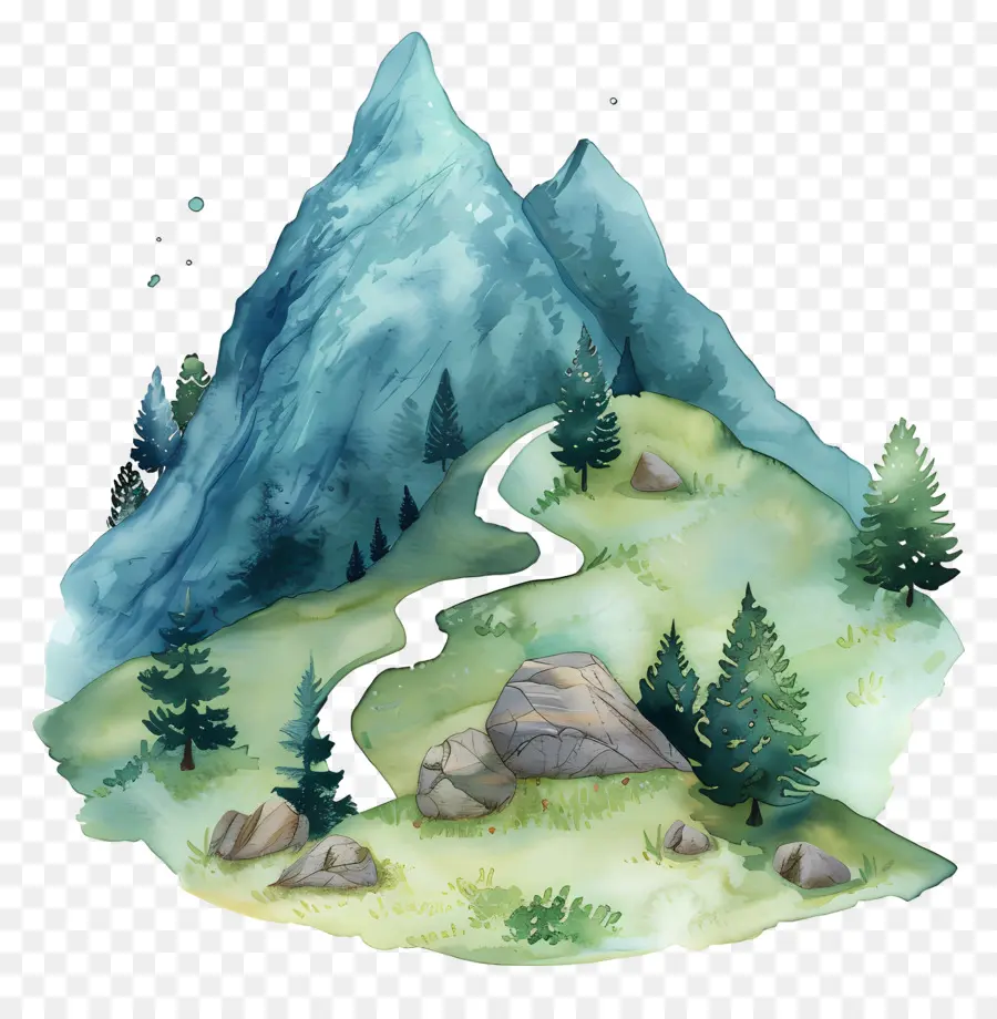 Montagne Aquarelle，Montagne Avec Des Pins PNG