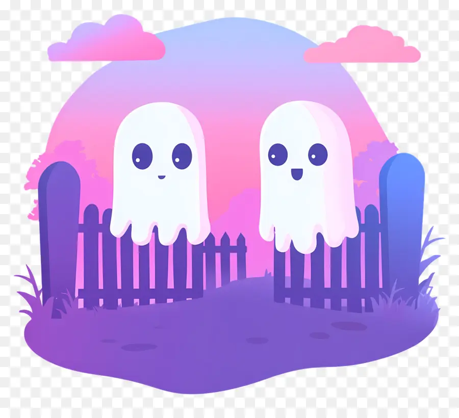 Clôture D'halloween，Fantômes Mignons Dans Le Cimetière PNG