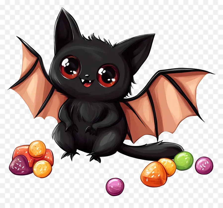 Chauves Souris D'halloween，Chauve Souris Avec Des Bonbons PNG