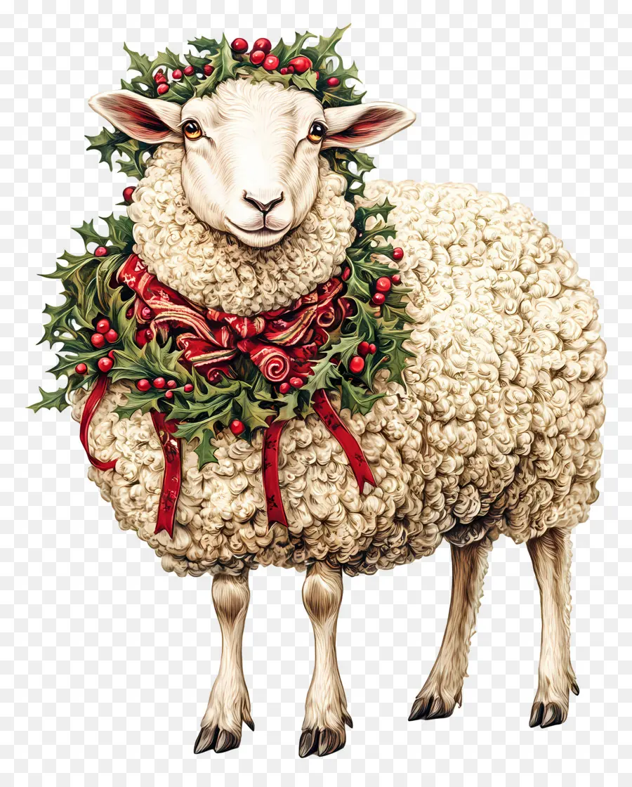 Mouton De Noël，Moutons Avec Couronne De Houx PNG