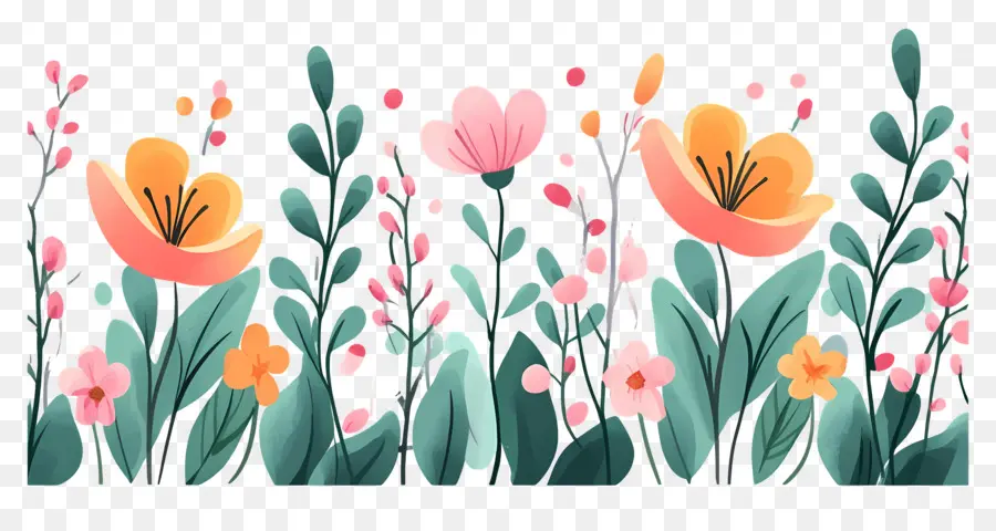 Bordure De Fleurs，Fleurs Colorées PNG