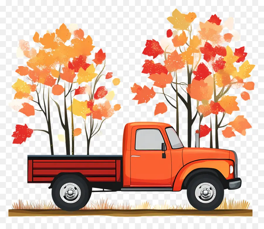 Camion D'automne，Camion Orange PNG