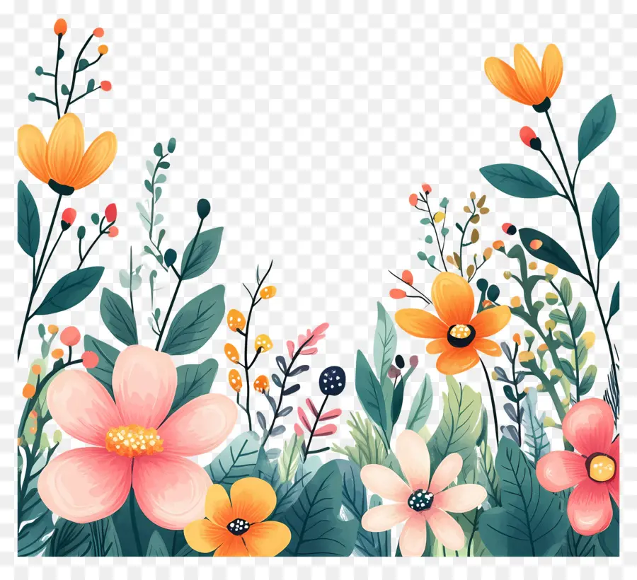 Bordure De Fleurs，Fleurs Colorées PNG