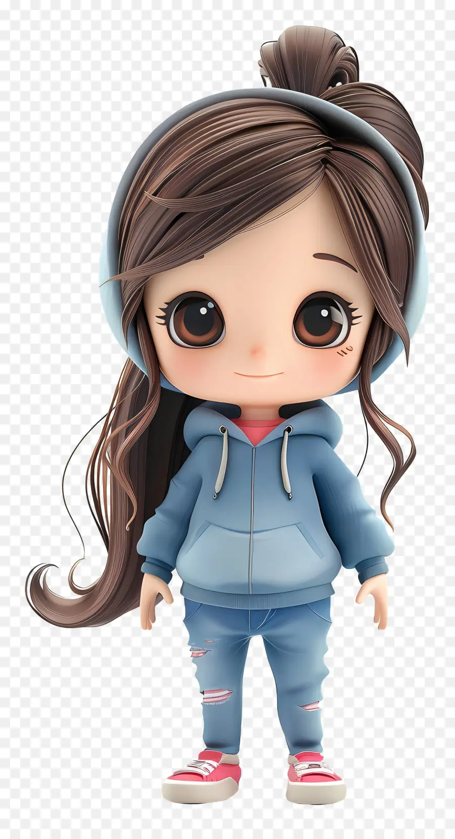 Fille Chibi，Jolie Fille En Sweat à Capuche Bleu PNG