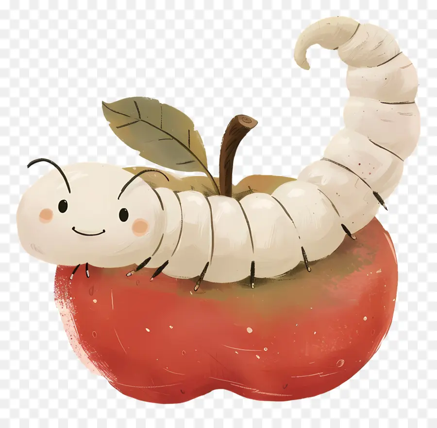 Pomme Avec Ver，Chenille Mignonne Sur Apple PNG