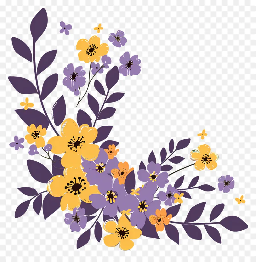 Le Coin Des Fleurs，Coin Floral Violet Et Jaune PNG