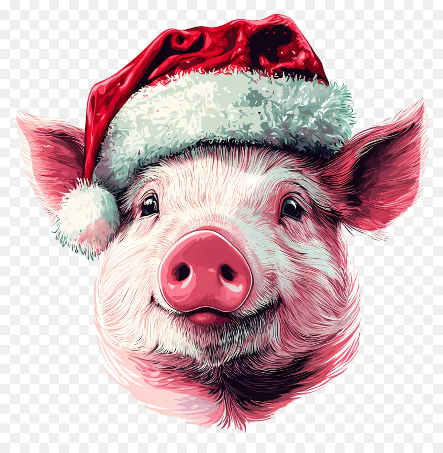 Cochon De Noël，Cochon Avec Chapeau De Père Noël PNG