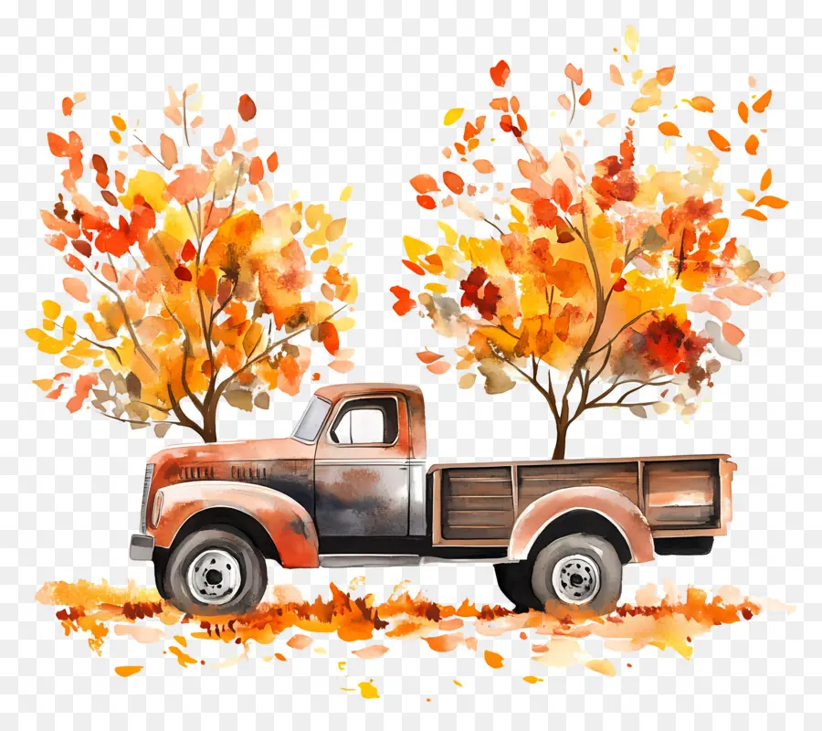 Camion D'automne，Camion Orange PNG