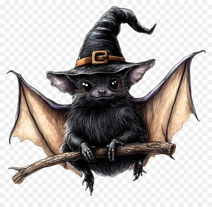 Chauves Souris D'halloween，Chauve Souris Mignonne Avec Chapeau De Sorcière PNG