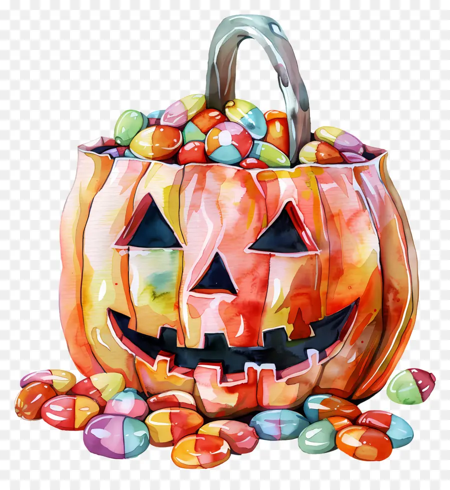 Panier D'halloween，Citrouille D'halloween Avec Des Bonbons PNG