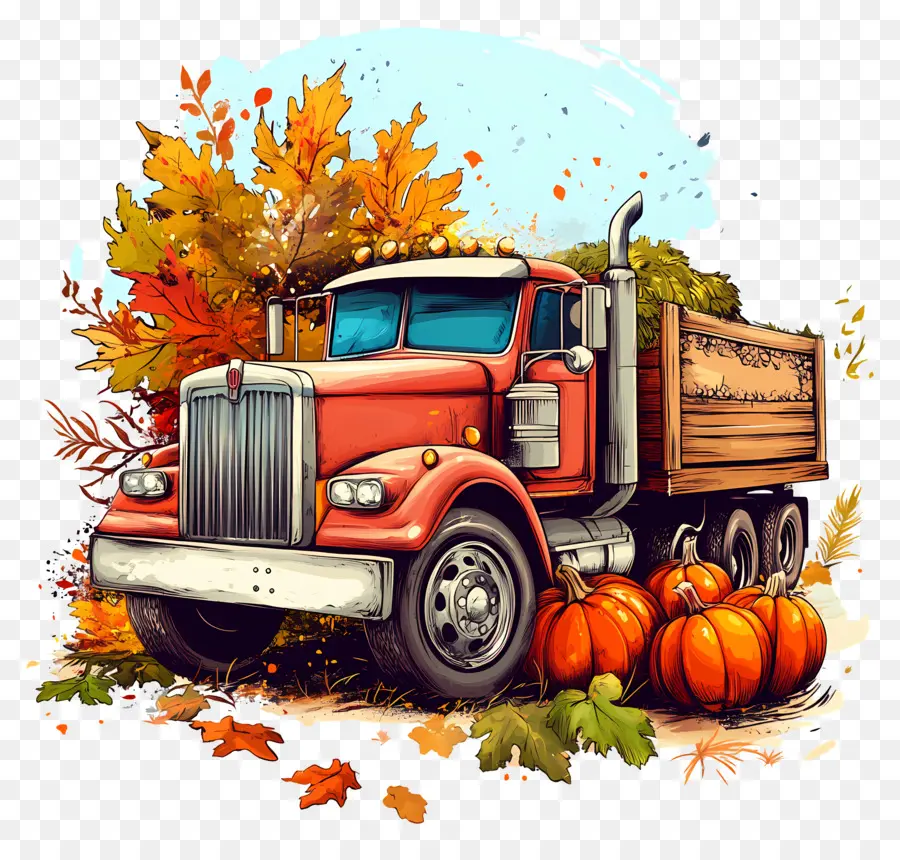 Camion D'automne，Camion Citrouille PNG