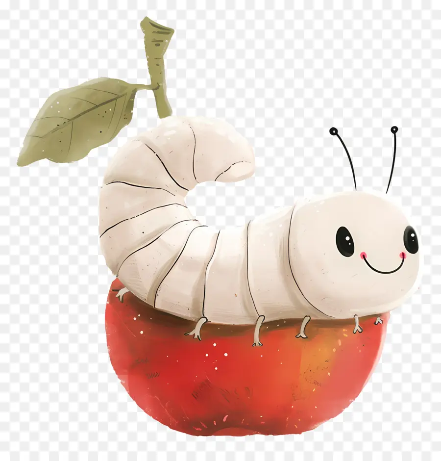 Pomme Avec Ver，Chenille Mignonne Sur Apple PNG