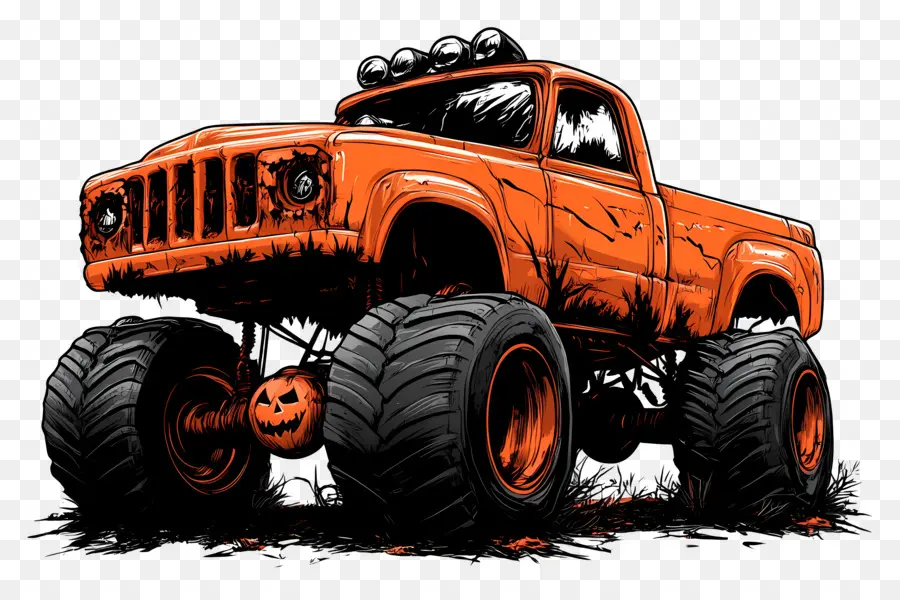 Camion Monstre D'halloween，Camion Monstre Orange PNG