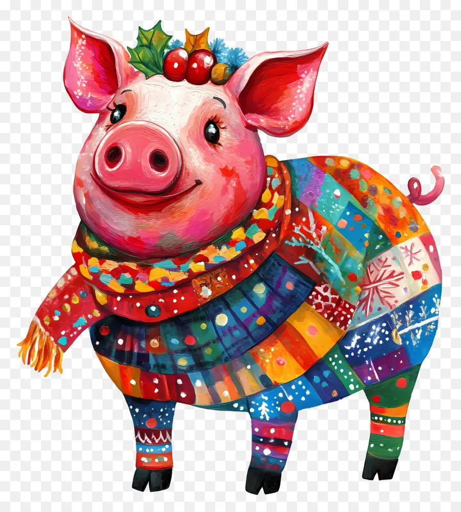 Cochon De Noël，Cochon Coloré Avec écharpe PNG