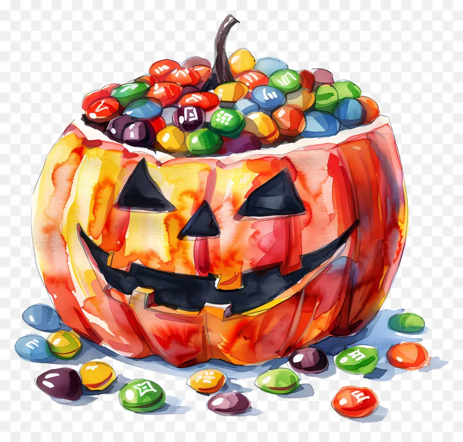 Panier D'halloween，Citrouille D'halloween Avec Des Bonbons PNG