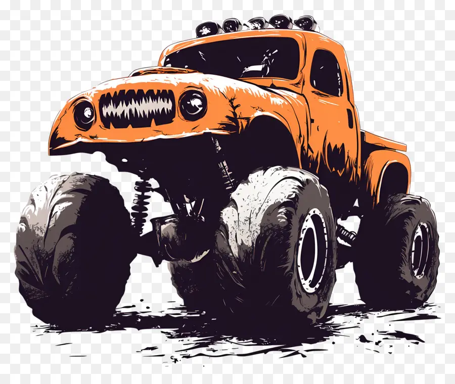 Camion Monstre D'halloween，Camion Monstre Orange PNG