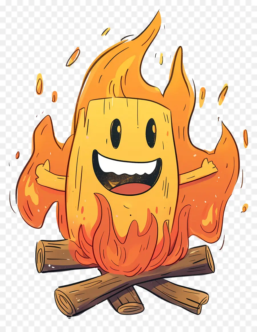 Feu De Camp，Flamme De Dessin Animé Heureux PNG