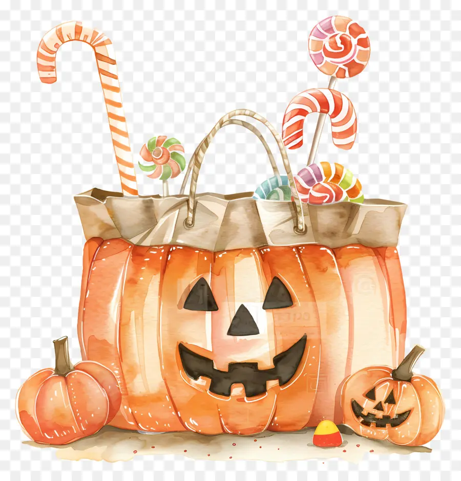 Panier D'halloween，Citrouille Avec Des Bonbons PNG