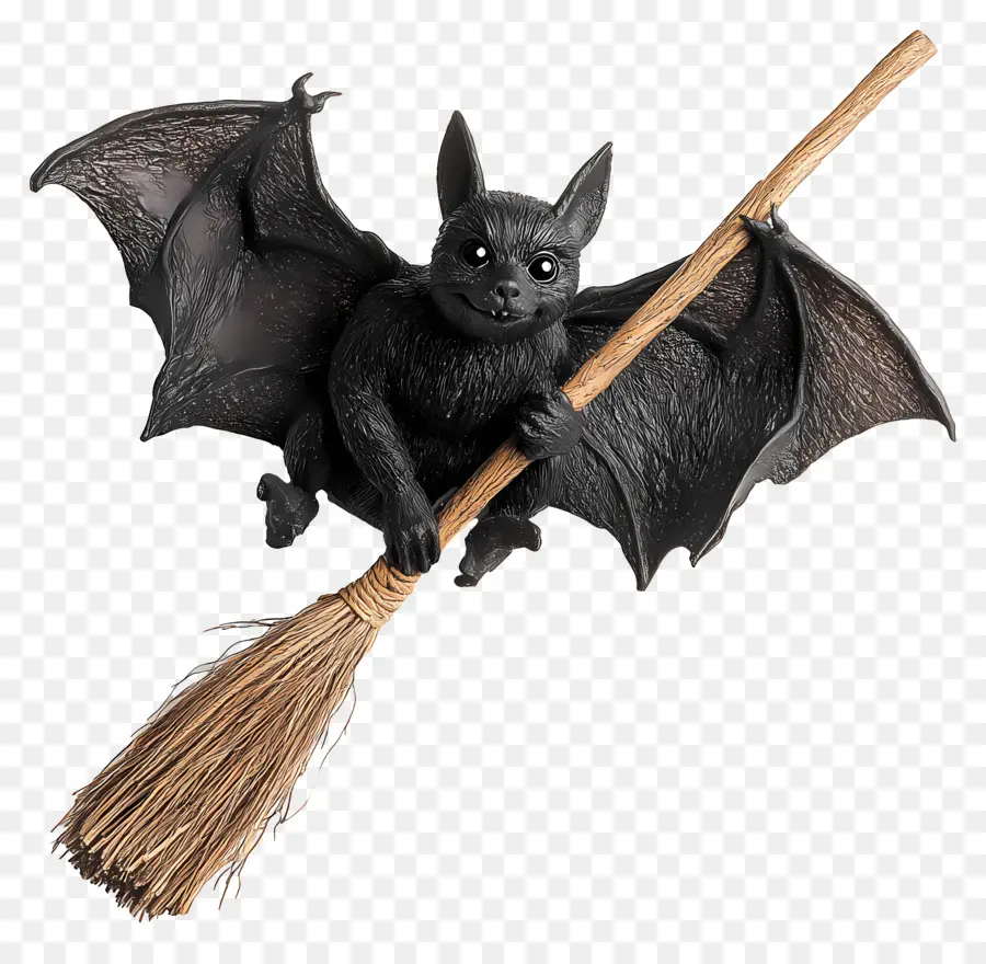 Chauves Souris D'halloween，Chauve Souris Sur Balai PNG