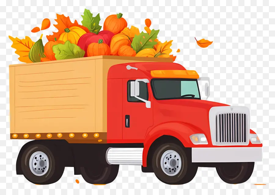 Camion D'automne，Camion Avec Des Citrouilles PNG