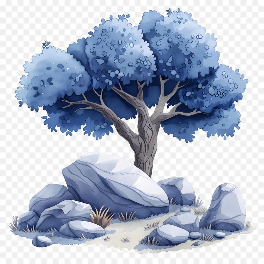 Arbre Aquarelle，Arbre Bleu PNG