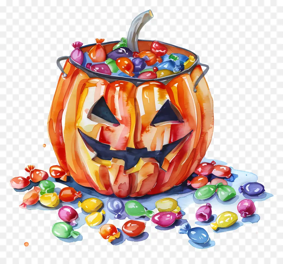 Panier D'halloween，Citrouille D'halloween Avec Des Bonbons PNG