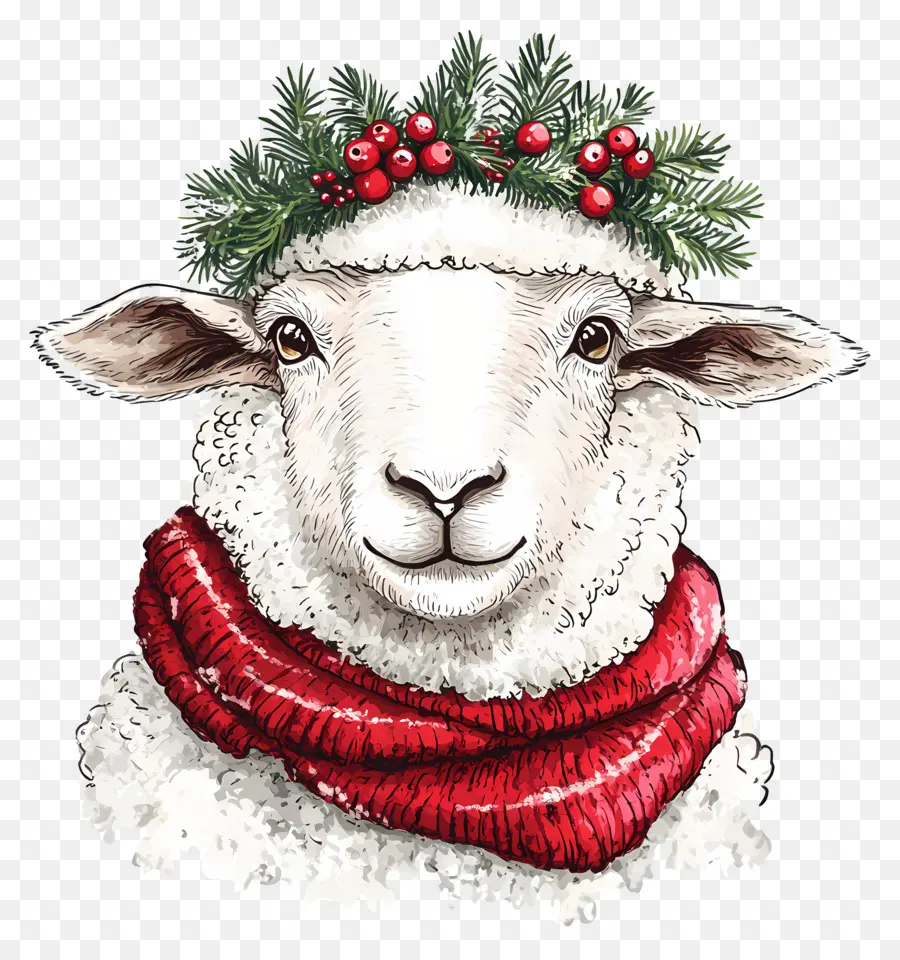 Mouton De Noël，Mouton Avec écharpe Rouge PNG