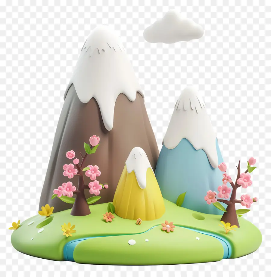 Montagne De Dessin Animé，Montagnes De Dessin Animé Avec Des Fleurs PNG