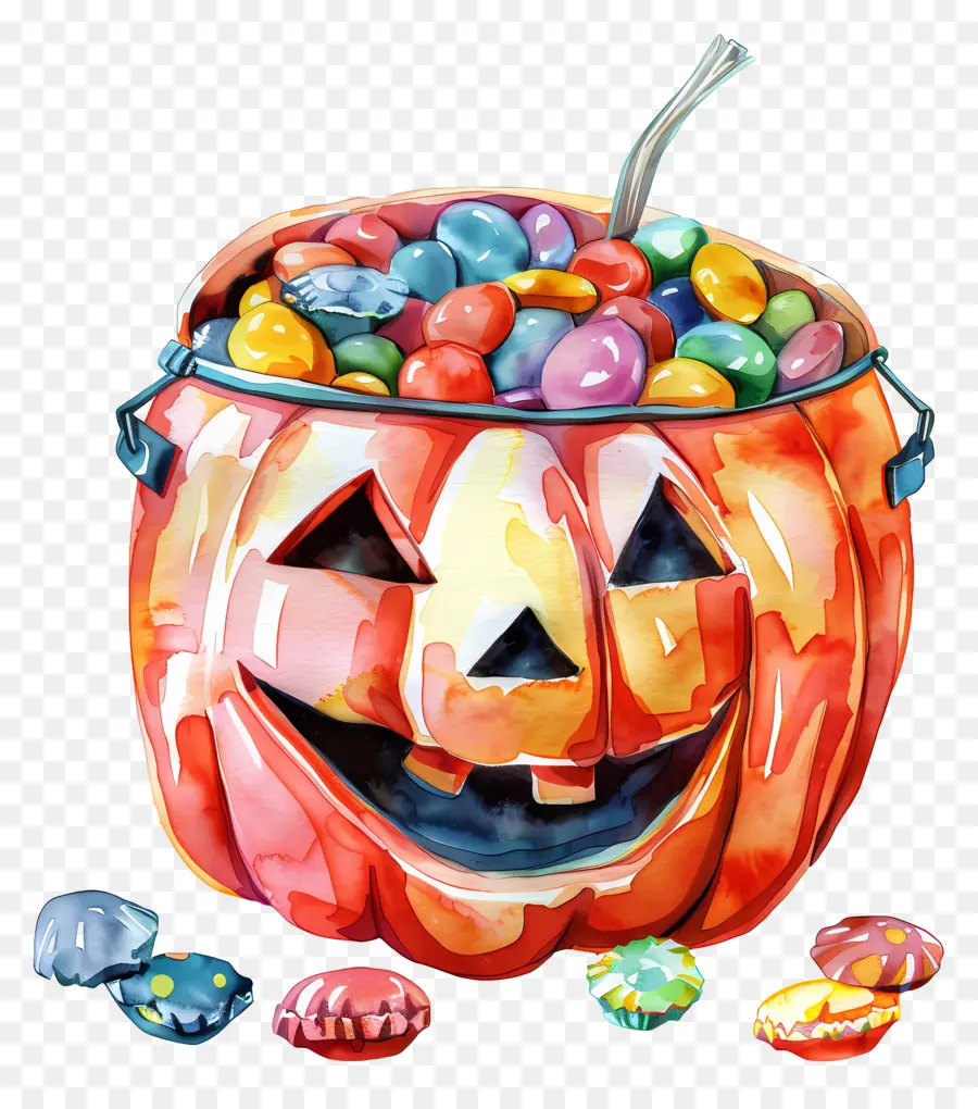 Panier D'halloween，Citrouille D'halloween Avec Des Bonbons PNG