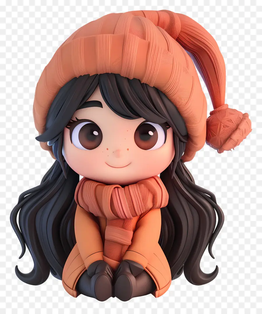 Fille Chibi，Fille En Tenue Orange PNG