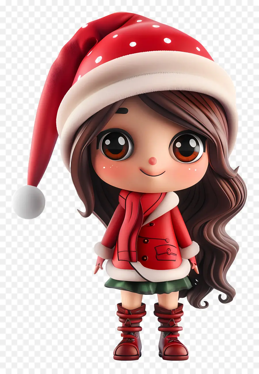 Fille Chibi，Fille En Tenue De Père Noël PNG