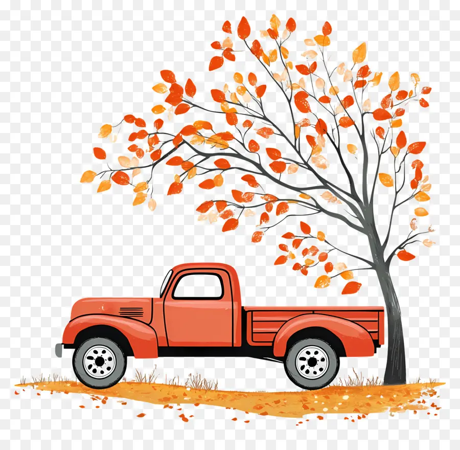 Camion D'automne，Camion Orange PNG