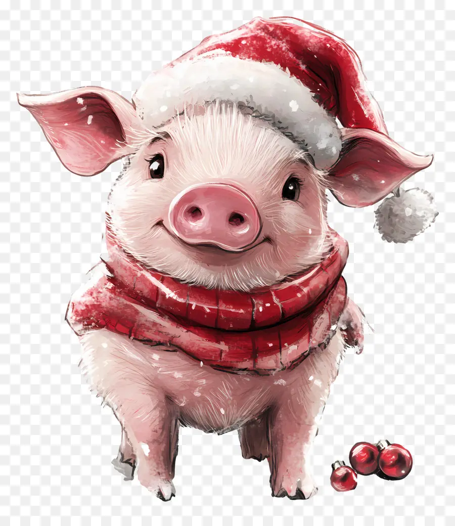 Cochon De Noël，Cochon Avec Chapeau De Père Noël PNG