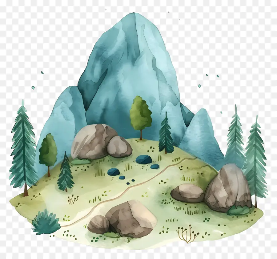 Montagne Aquarelle，Montagne Avec Des Pins PNG