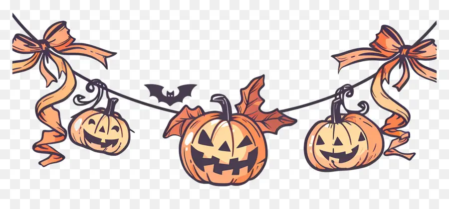 Guirlande D'halloween，Guirlande De Citrouilles PNG