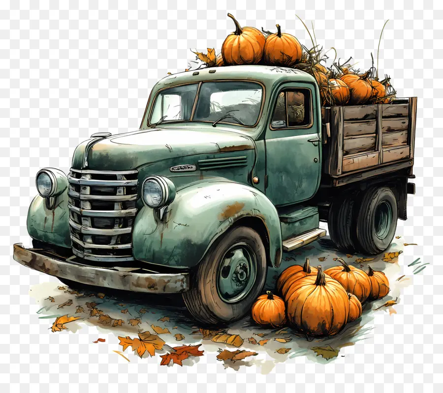 Camion D'automne，Camion Citrouille PNG