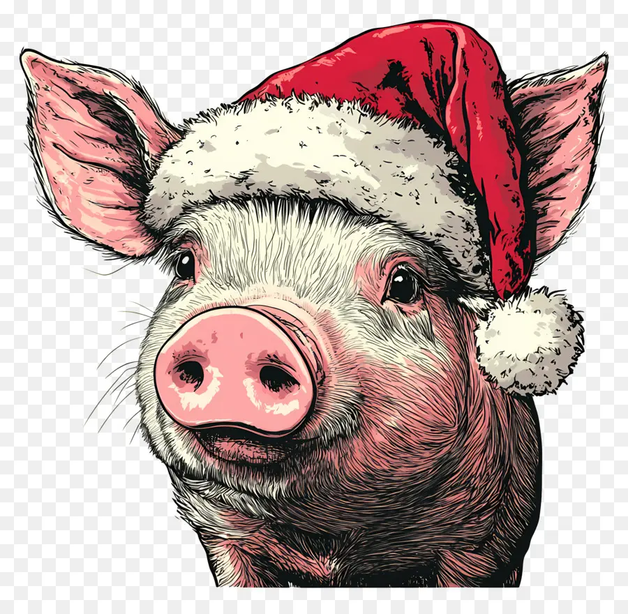 Cochon De Noël，Cochon Avec Chapeau De Père Noël PNG