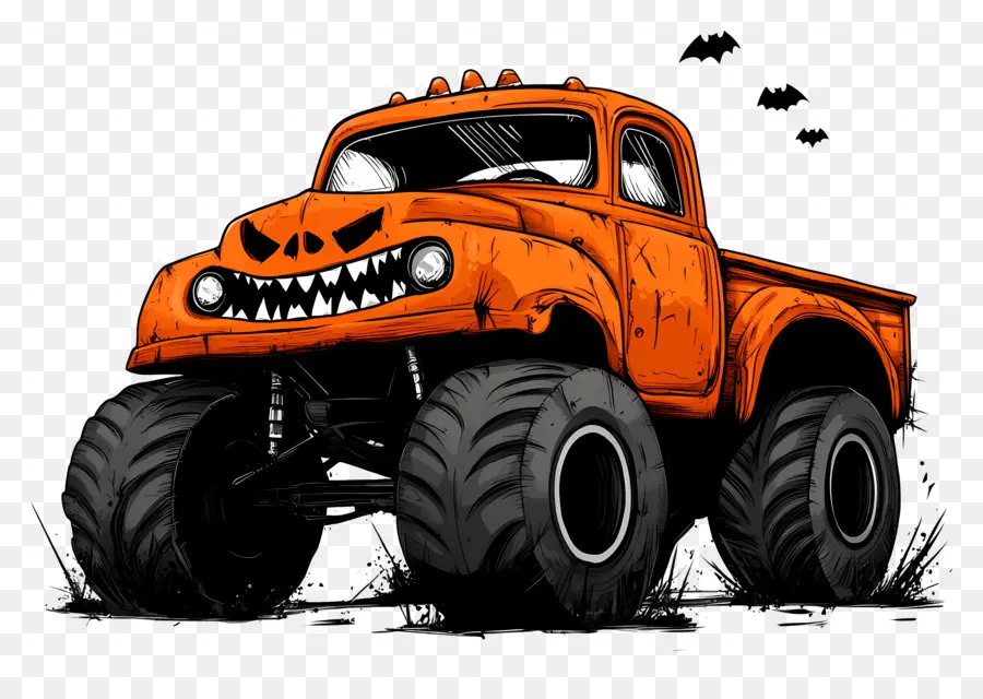 Camion Monstre D'halloween，Camion Monstre Orange PNG