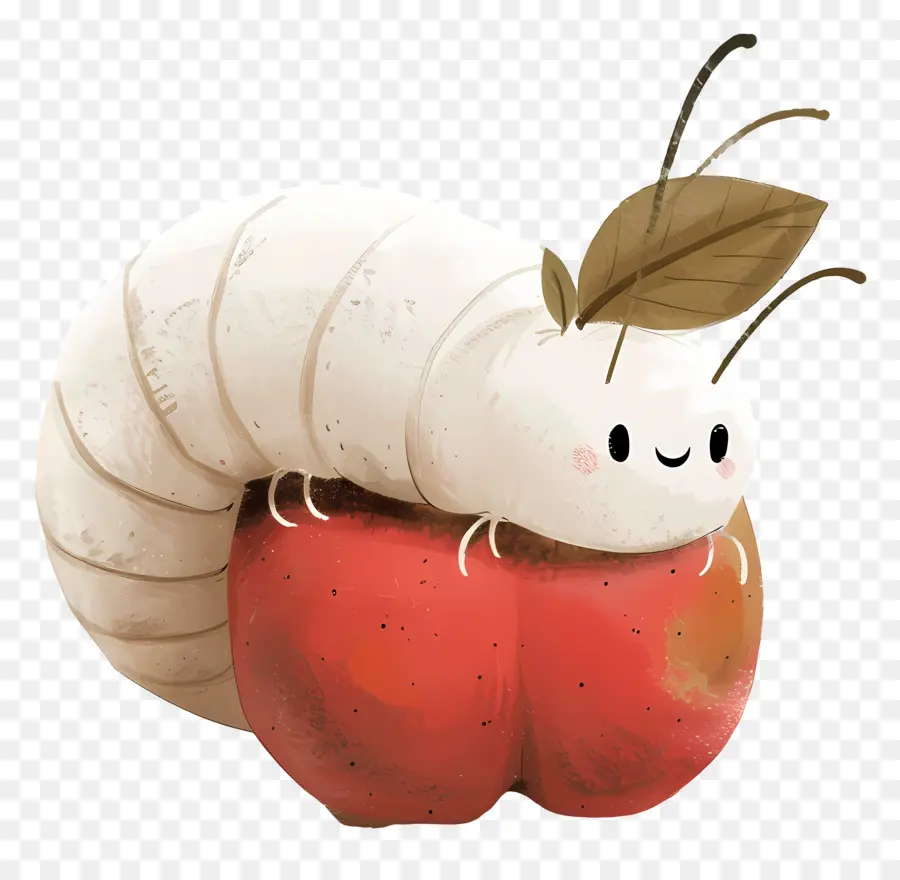 Pomme Avec Ver，Chenille Mignonne Sur Apple PNG