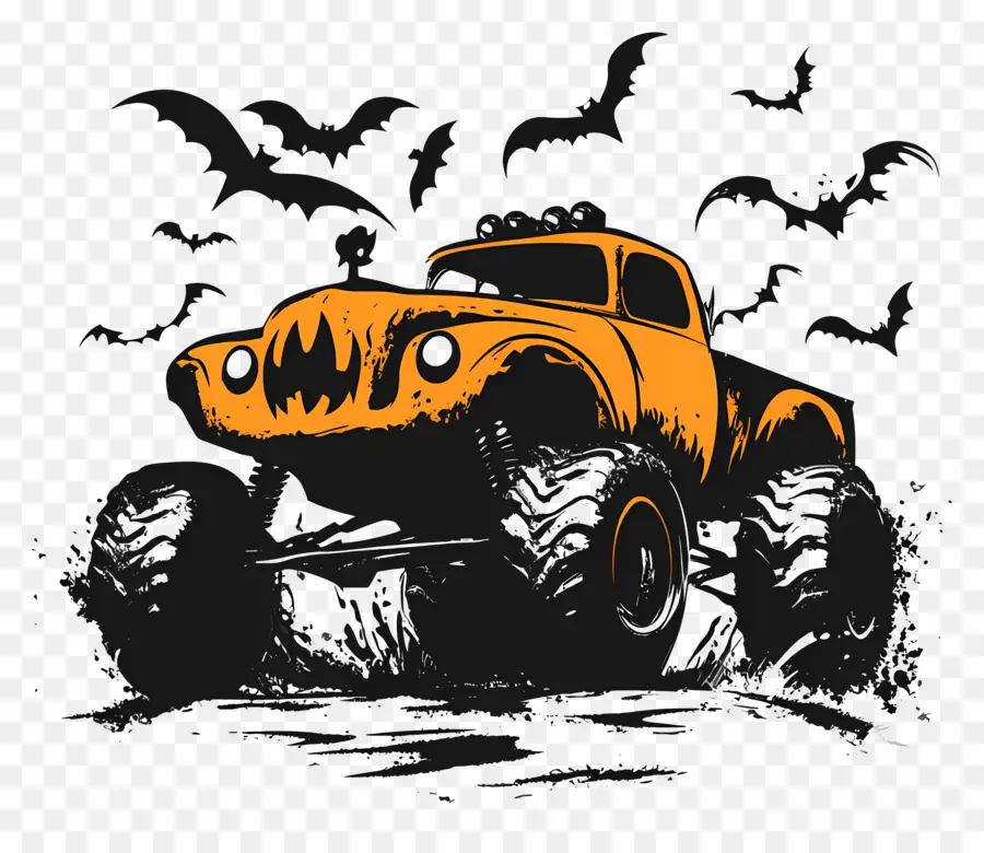 Camion Monstre D'halloween，Monster Truck Avec Des Chauves Souris PNG