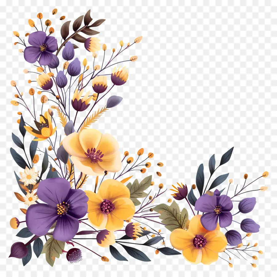 Le Coin Des Fleurs，Coin Floral Violet Et Jaune PNG