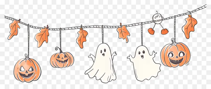 Guirlande D'halloween，Fantômes Et Citrouilles PNG