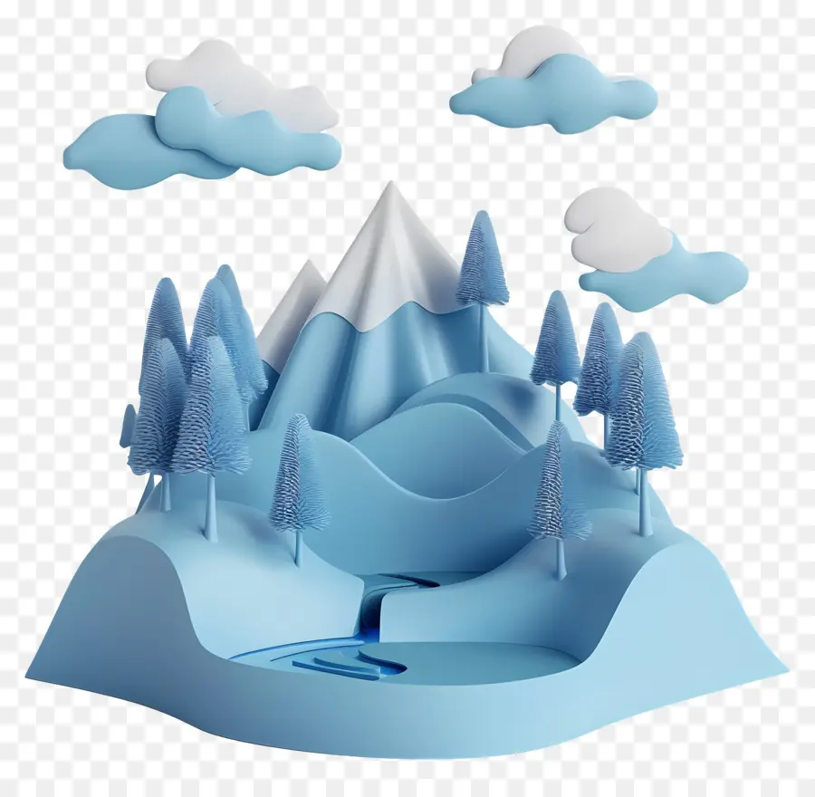 Montagne De Dessin Animé，Paysage Bleu PNG